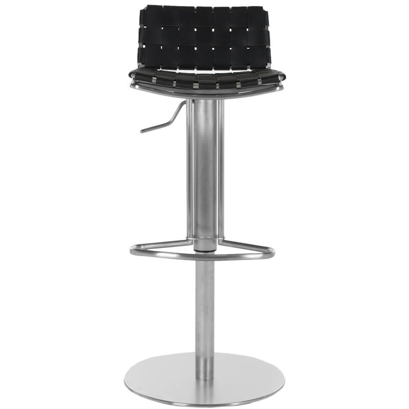 SAFAVIEH Eartha 22.8-31.9-inch Black Leather Seat Stainless Steel Adjustable Bar Stool - 17.7" x 16.5" x 29" - 18Wx17Dx29H - Black