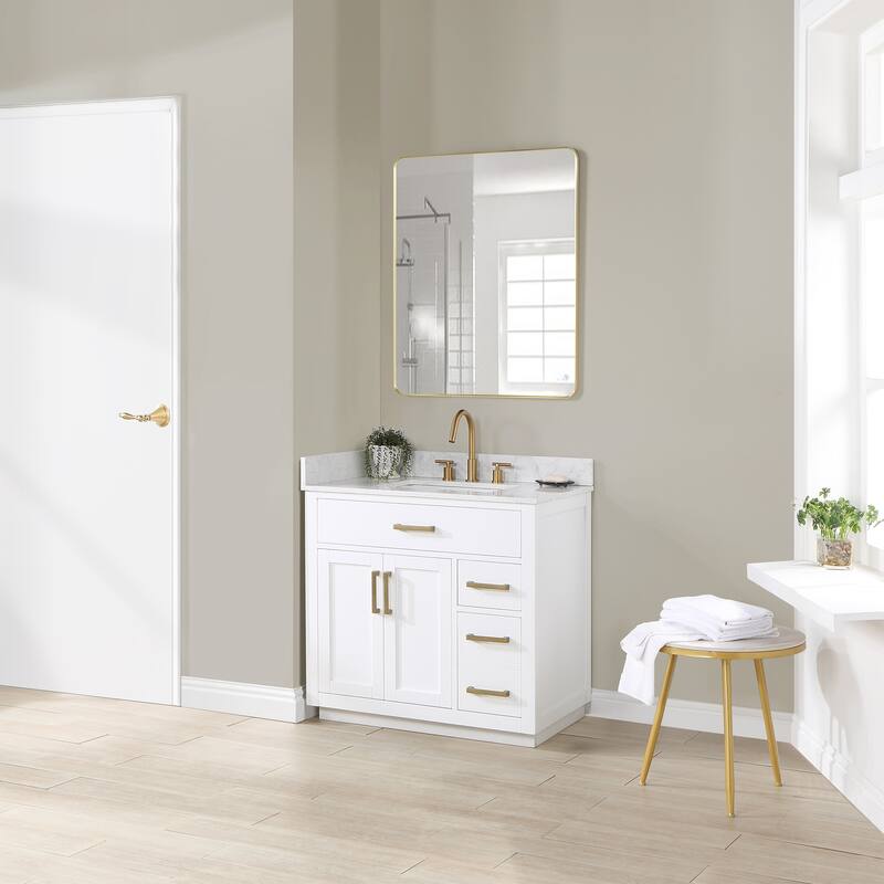 Altair Gavino Bath Vanity with Grain White Composite Stone Top and Mirror