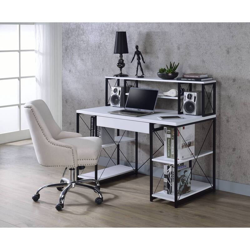 Antique Desk White - Home Office Writing Table with Hutch & Drawer