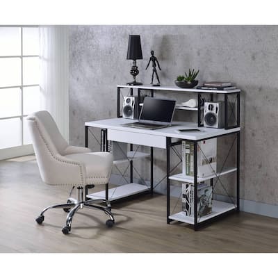 Antique Desk White - Home Office Writing Table with Hutch & Drawer