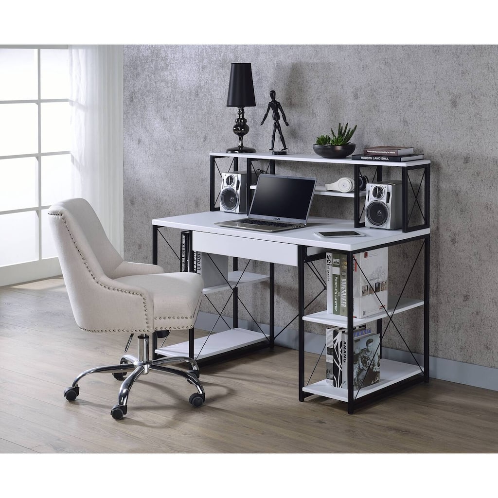 Antique Desk White - Home Office Writing Table with Hutch & Drawer