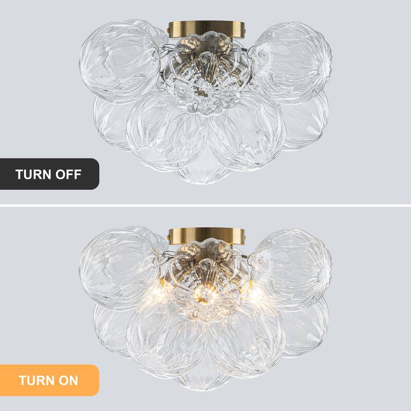 Starsky 3-Light 15in. Contemporary Textured Clear Glass Bubble Semi Flush Mount
