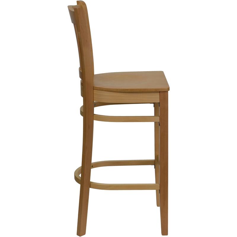 Vertical Slat Back Wooden Restaurant Barstool - Hospitality Seating - 16.75"W x 18.75"D x 43.75"H - 16.75"W x 18.75"D x 43.75"H