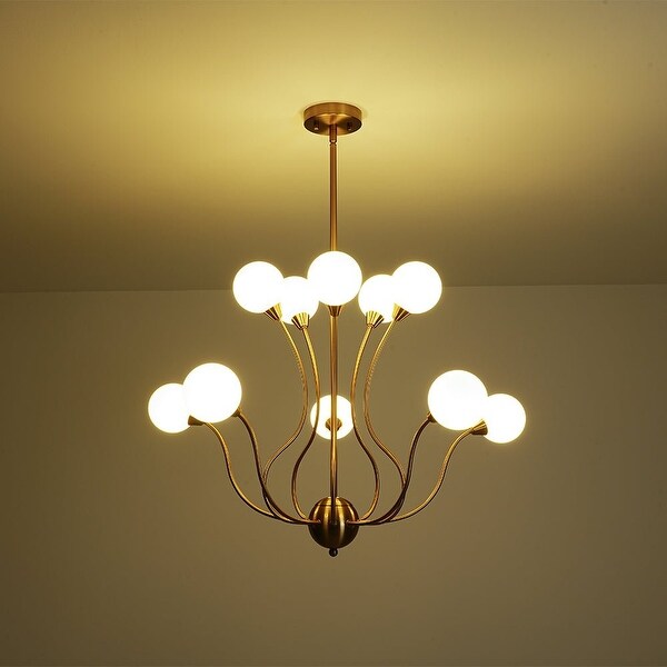 Luxe Art Deco Scrolling Arm Opal Glass 10-Light Bubble Chandelier