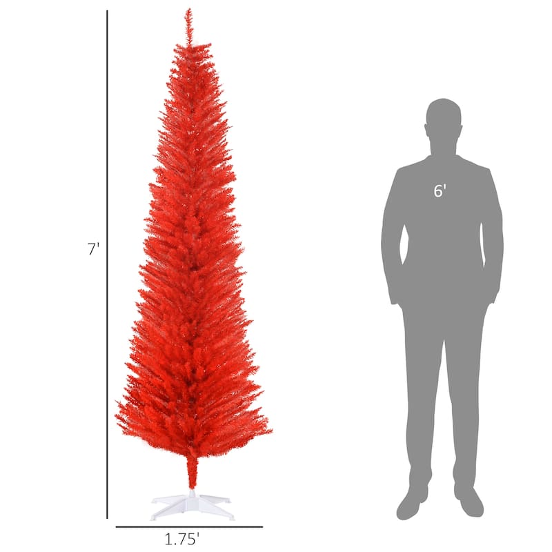7 Foot Red Pencil Christmas Tree ,with 499 Realistic Branch Tips and Plastic Stand