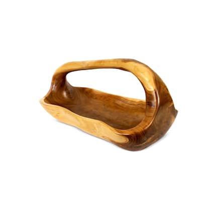 16" Wooden Handmade Fruit Decorative Bowl Centerpiece Hand Carved Decoration Handcrafted Gift Wood Rectangle Serving Bowl