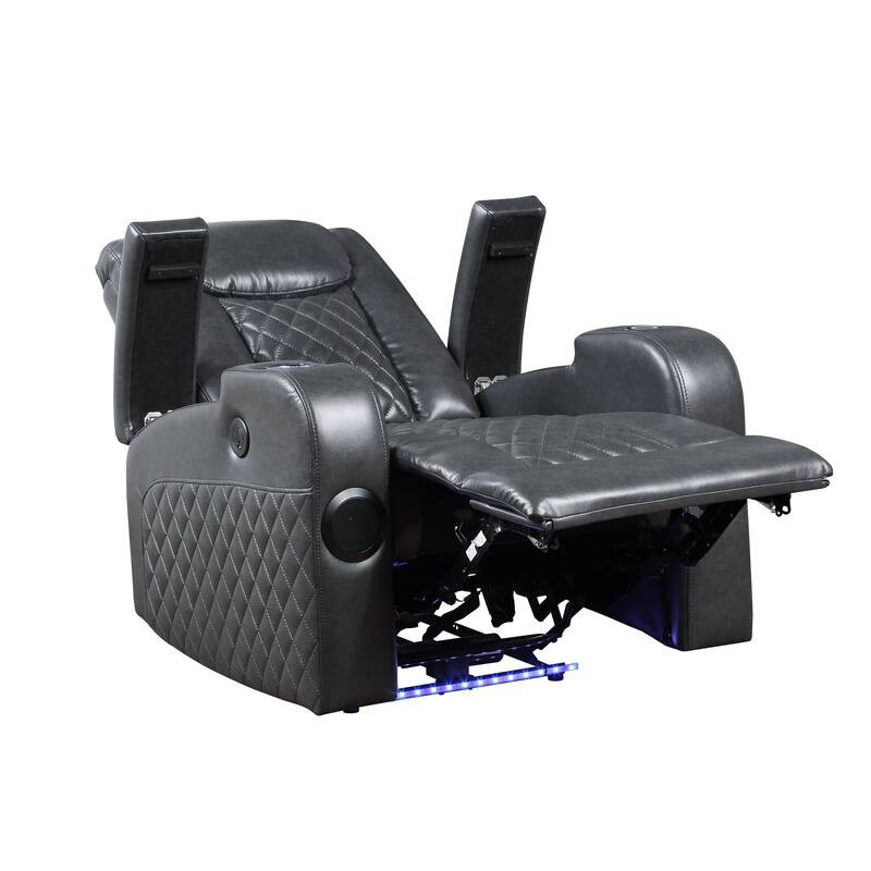 Alair Dark Gray Leather Aire Power Motion Recliner W/Bluetooth, Wireless Charger & Cupholder