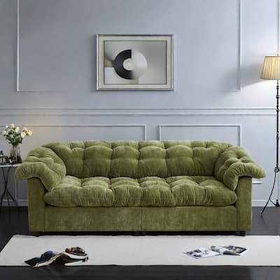 99.2" Fabric Modern Classic 3-Seater Sofa, Solid Wood Frame & Plush Cloud Cushioning