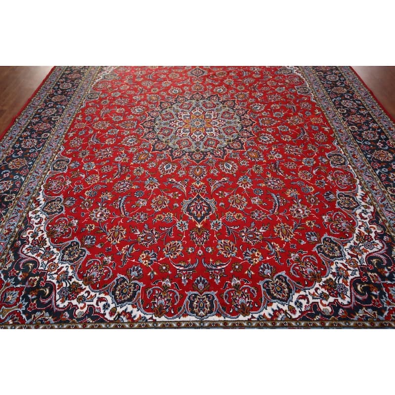 Traditional Red Kashan Turkish Rug Floral Oriental Machine-Made Carpet - 9'7" x 12'7"