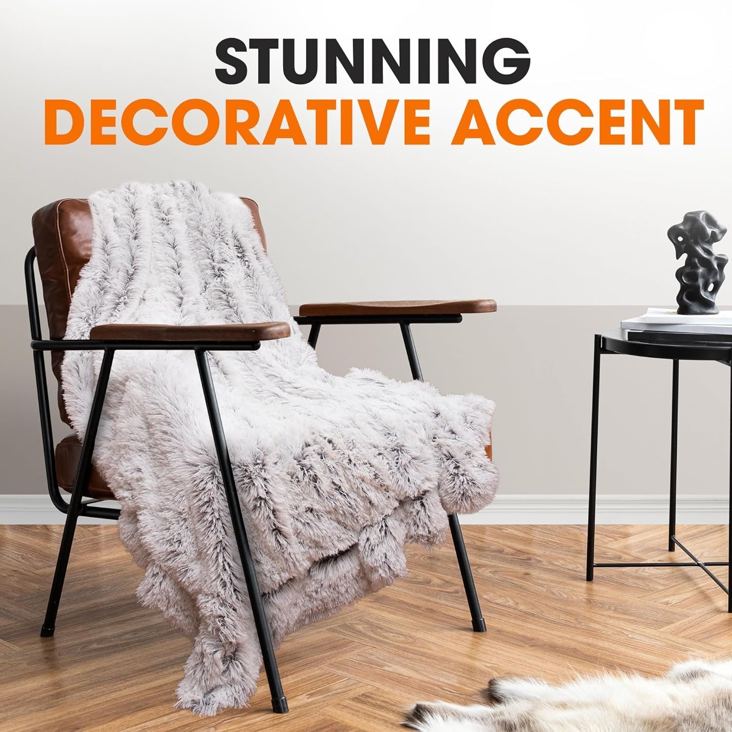 Cheer Collection Reversible Faux Fur Accent Throw Blanket-image