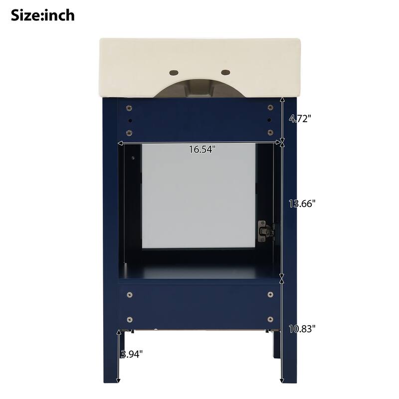 20-Inch Blue Bathroom Vanity with Ceramic Sink, Soft-Close Door & Ample Storage for Small Spaces - 15.16in L Solid Wood+MDF