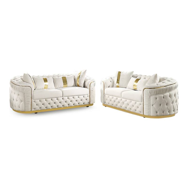 Furniture of America Urgoto Glam 2-Piece Beige Polyester Fabric Button Tufted Sofa Set