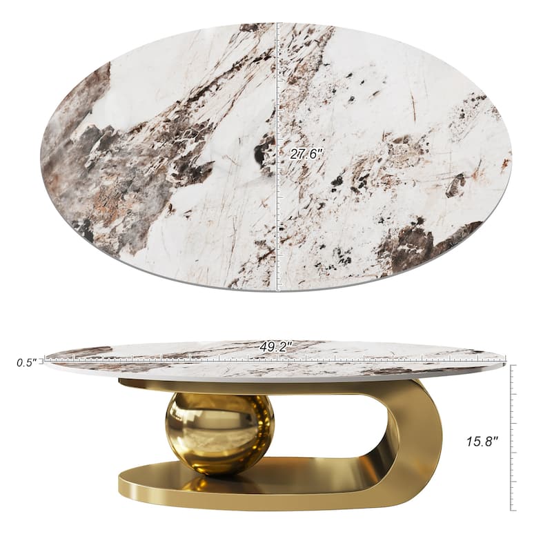 Modern Marble-Effect Coffee Table Stylish Coffee Table Oval Coffee Table with Base Perfect,for Living Room