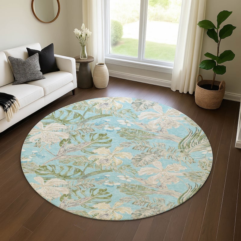 Premium Washable Super Soft Tropical Paradise Mayfield Rug - Teal - 8' x 8'