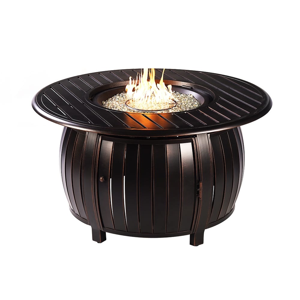 Aluminum Outdoor 44 in. Round Propane Fire Table, with Fire Beads, Lid and Fabric Cover, 57,000 BTUs in Antique Copper Finish