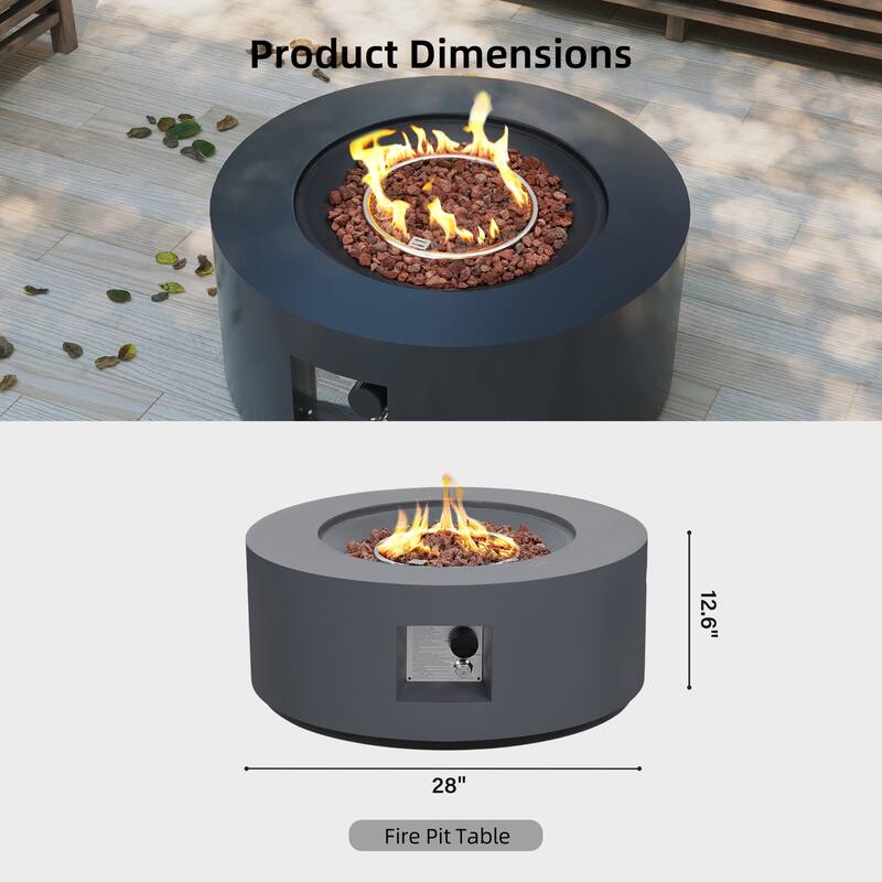 Patio Watcher Outdoor 28in. Round Iron Fire Pit Table with Propane Tank Cover