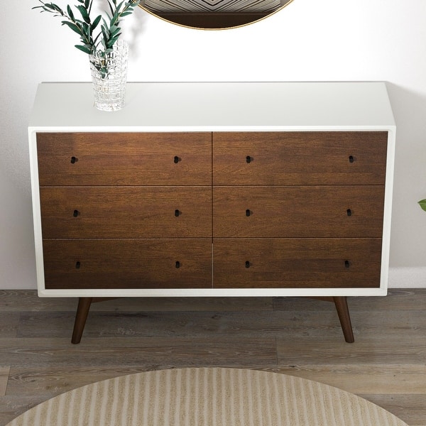 Novel Mid-Century 6-Drawer Dresser Solid Wood in White - Bed Bath & Beyond  - 35649805