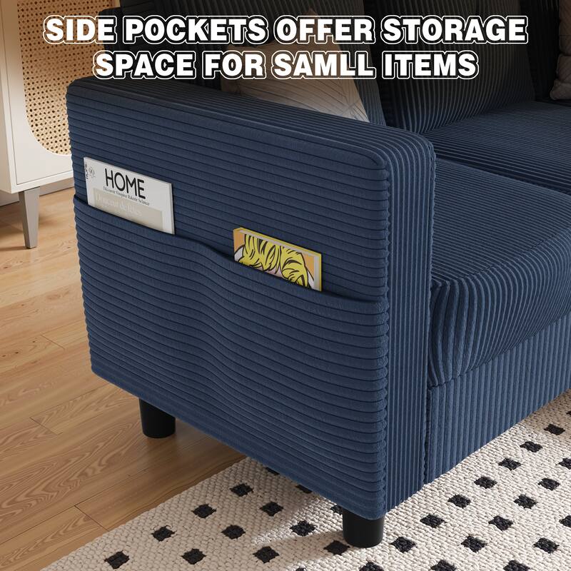 76'' Modern L-Shaped Sofa Couch with Movable Ottoman & Storage