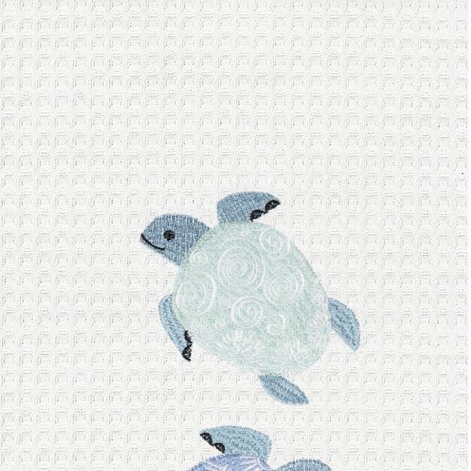 Turtle Bay Turtles Embroidered & Waffle Weave Kitchen Towel