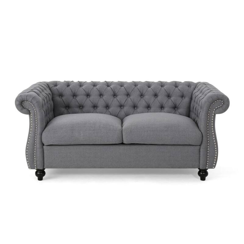 Button-Tufted Fabric Loveseat Sofa with Nailhead