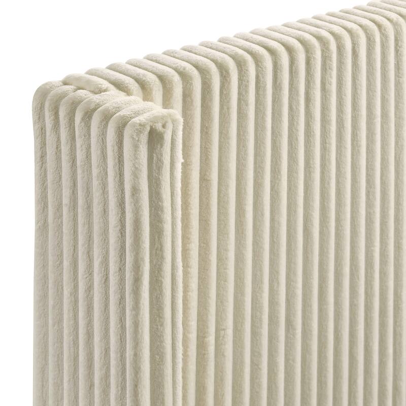 Mavela Wide Wale Corduroy Upholstery Panel Queen Bed with 2 Nightstands and Bench, Cream