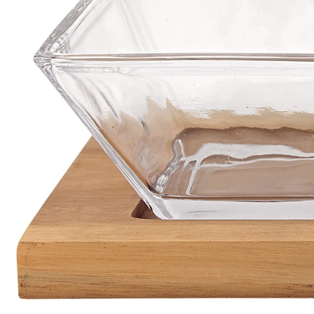 4 Mouth Blown Crystal Hostess Set 4 Pc With 3 Glass Condiment Or Dip Bowls On A Wood Tray 4 Mouth Blown Crystal Hostess Set 4 Pc With 3 Glass Condiment Or Dip Bowls On A Wood Tray