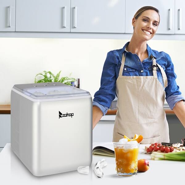 slide 2 of 11, ZOKOP 120V 150W 44lbs/20kg/24h Ice Maker ABS Transparent Cover/Display Commercial/Home Silver