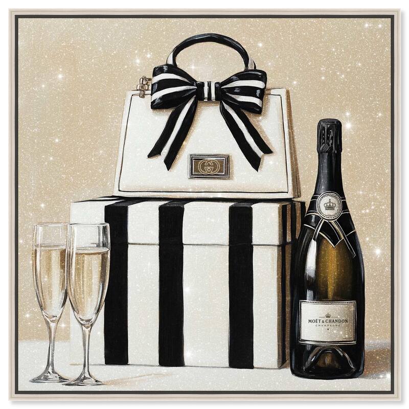 Black and White Striped Glam Canvas by Art Remedy - Silver - 20" x 20"
