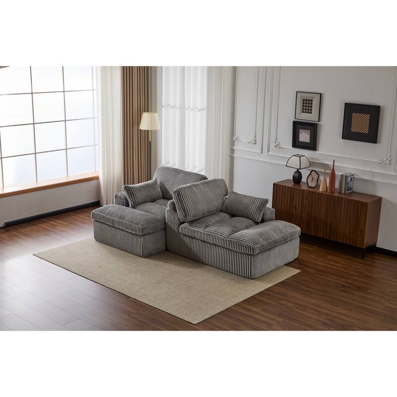 Double Chaise Lounge Chair, Oversized Upholstered Sleeper Cloud Couch, Grey Corduroy, No Assembly Required
