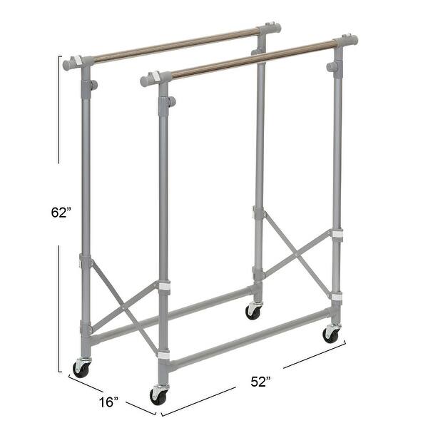 Folding Double Garment Rack with Wheels 16.0"L x 52.0"W x 62.0"H On