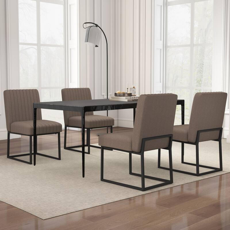 Mid Century Modern Dining Chair with Black Metal Legs