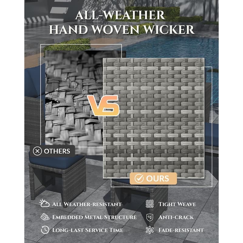 AECOJOY 7-Piece Outdoor Patio Wicker Sectional Sofa with Dining Table