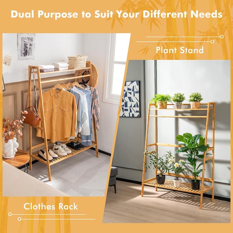 Costway 2-Tier Bamboo Garment Rack Clothing Storage Organizer Coat - See Details
