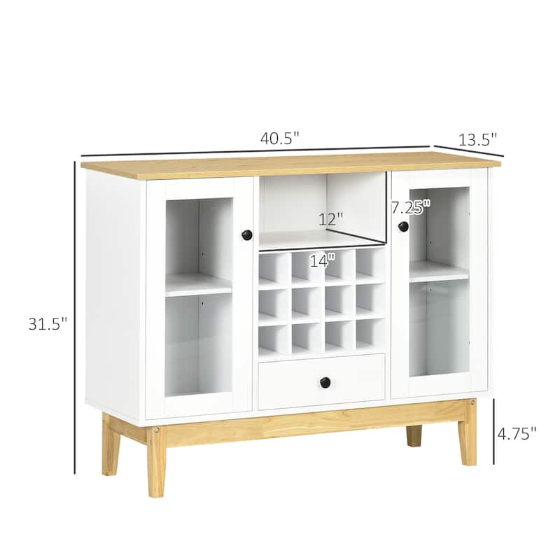HOMCOM Glass Door Kitchen Sideboard, Buffet Cabinet with 12-Bottle Wine Rack, Drawer and Shelves, Coffee Bar Cabinet