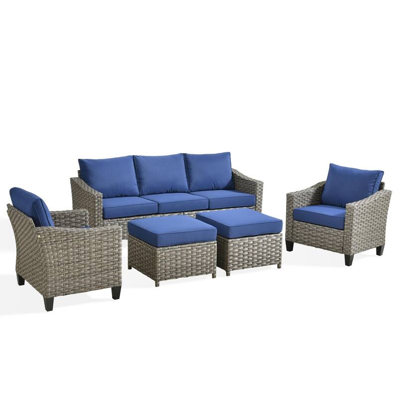 ​​OVIOS 5-Piece Outdoor Wicker Set With Ottoman