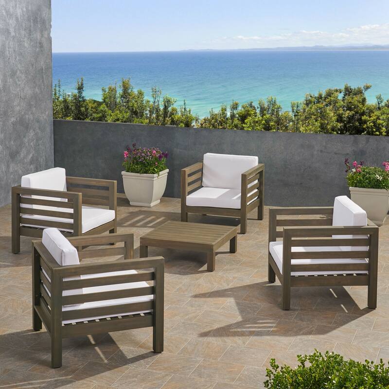 Oana Outdoor 4 Seater Acacia Wood Club Chair and Coffee Table Set by Christopher Knight Home