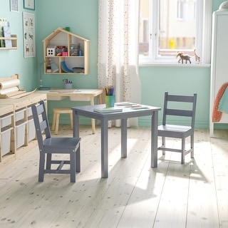 Kids 3 Piece Solid Hardwood Table and Chair Set for Playroom, Kitchen