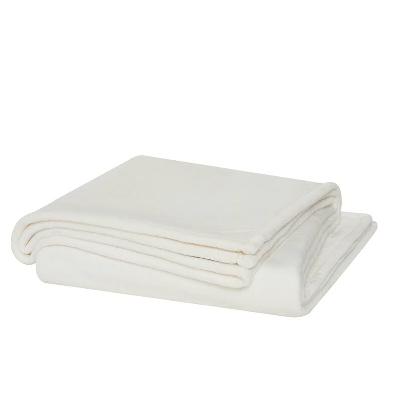 Cannon Heritage Solid Plush Blanket & Throw - Oversized Throw - Ivory