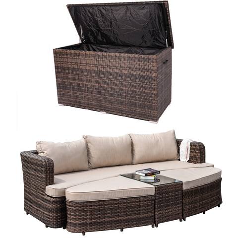 Marrakesh Outdoor 4-piece Brown Wicker Daybed Set and Storage Box