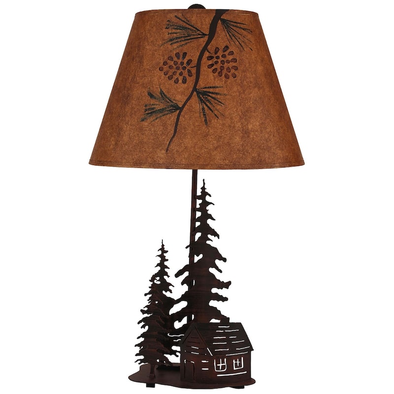 Rustic Iron Nature Scene Table Lamp with Nightlight - Cabin