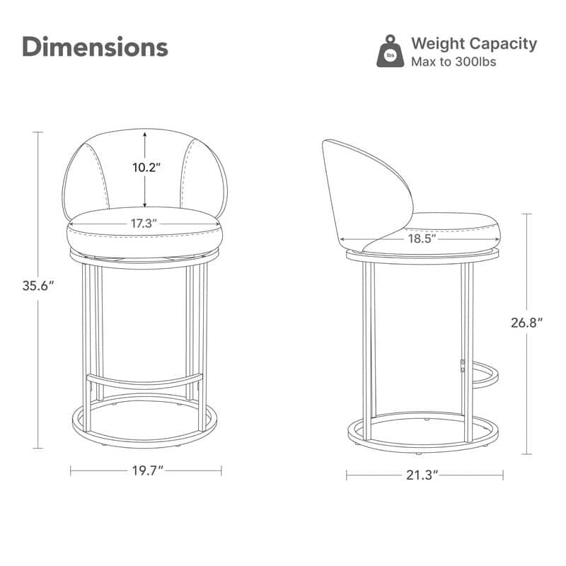 Spruce & Spring Chloe Upholstered Swivel Counter Bar Stool with Metal Frame and Arched Back