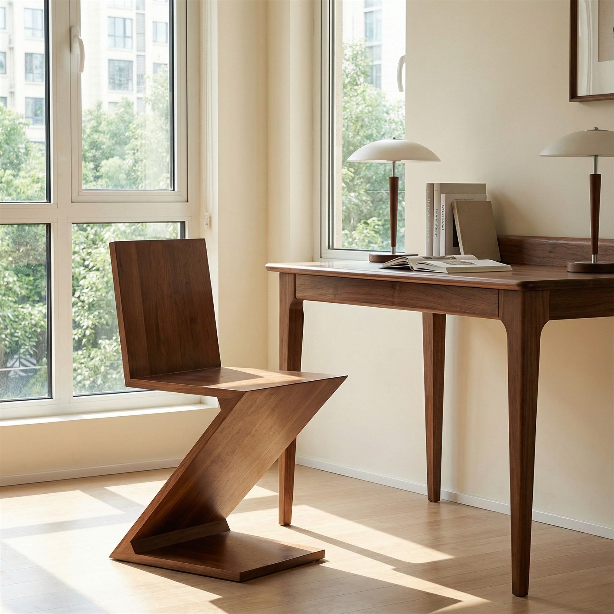 Zigzag Solid Wood Walnut Chair