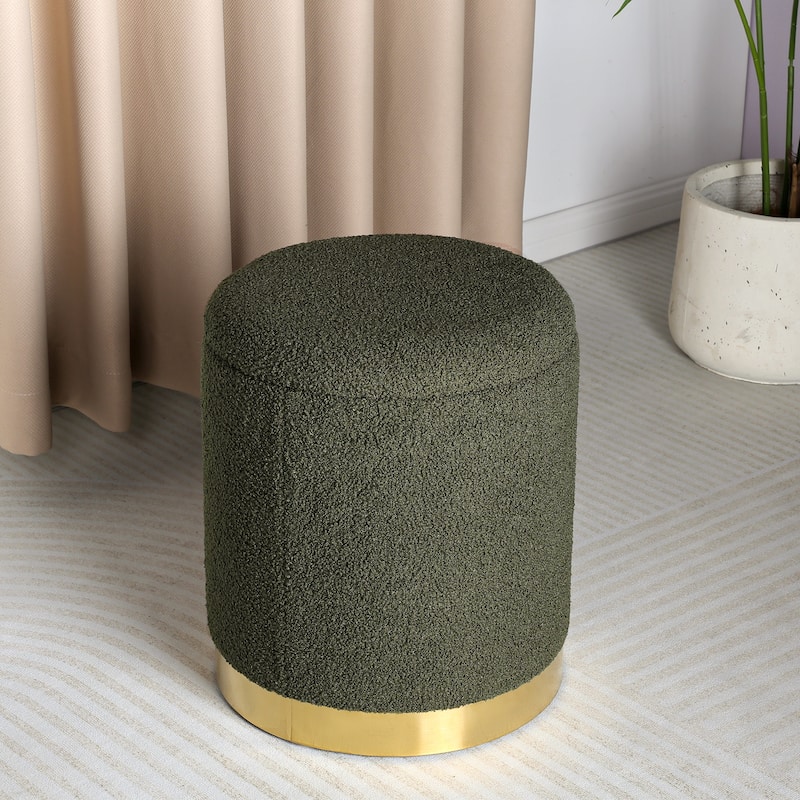 Adeco Velvet Round Storage Stool Gold Plating Base Storage Ottoman