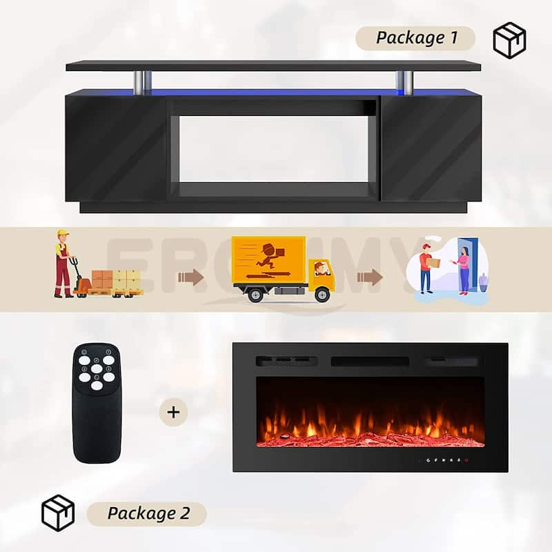 EROMMY 70'' Fireplace TV Stand with 36'' Electric Fireplace, TV Console for TVs up to 80'' for Living Room, Black - 36"