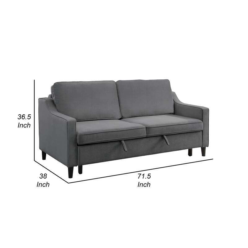 Katy 72 Inch Sleeper Sofa, Convertible Pull Out Bed, Solid Wood Gray Velvet