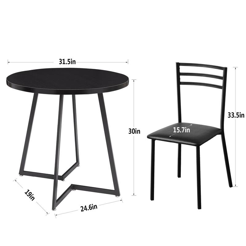 VECELO Round Dining Table, Metal Frame Dining Chairs, Modern Dining Table and Chairs Set for 2-4 People, 3 Options