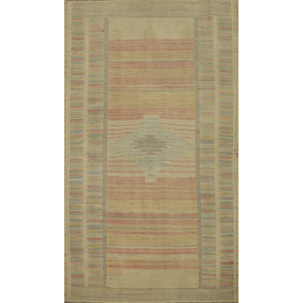 Hand Woven Oriental 100% Wool Carpet Southwestern Tribal Multi-Colored Kilim Area Rug - 4' 9'' X 3' 4''