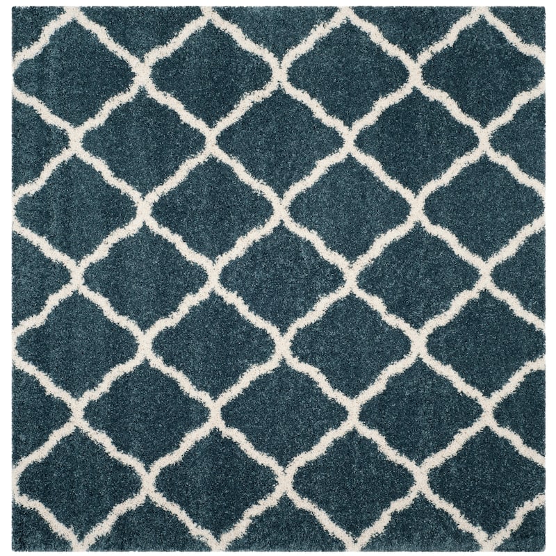SAFAVIEH Hudson Shag Athena Trellis 2-inch Thick Rug - 7' Square - Slate Blue/Ivory
