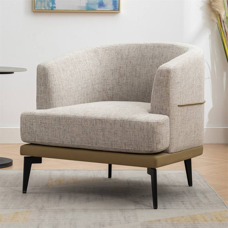Modern Two-tone Barrel Fabric Chair, Upholstered Round Armchair - Mustard Green
