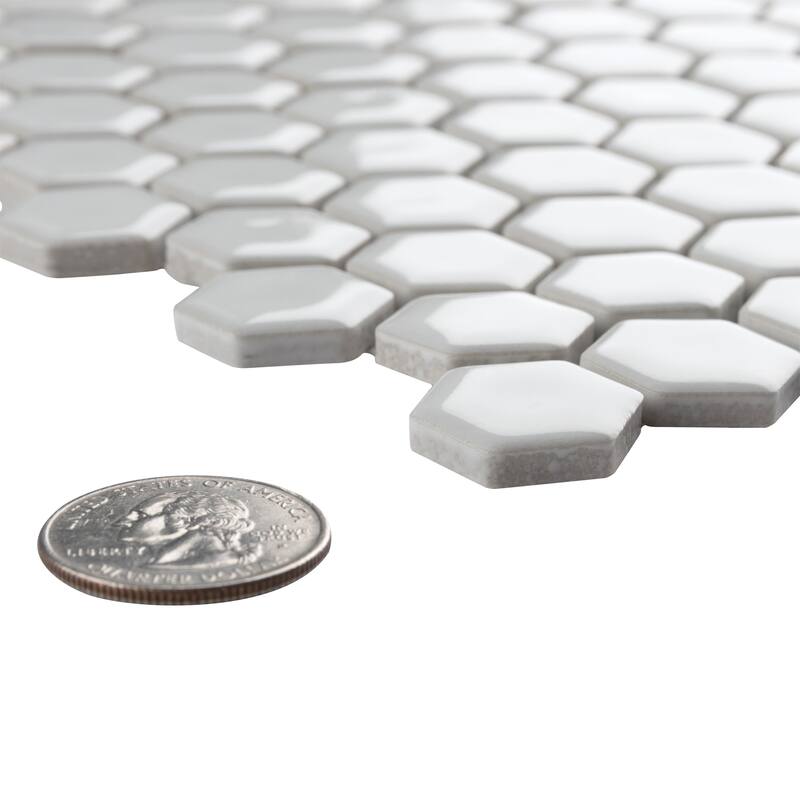 Merola Tile Colmena Hex Glossy White 11-1/2" x 11-5/8" Porcelain Mosaic Floor and Wall Tile
